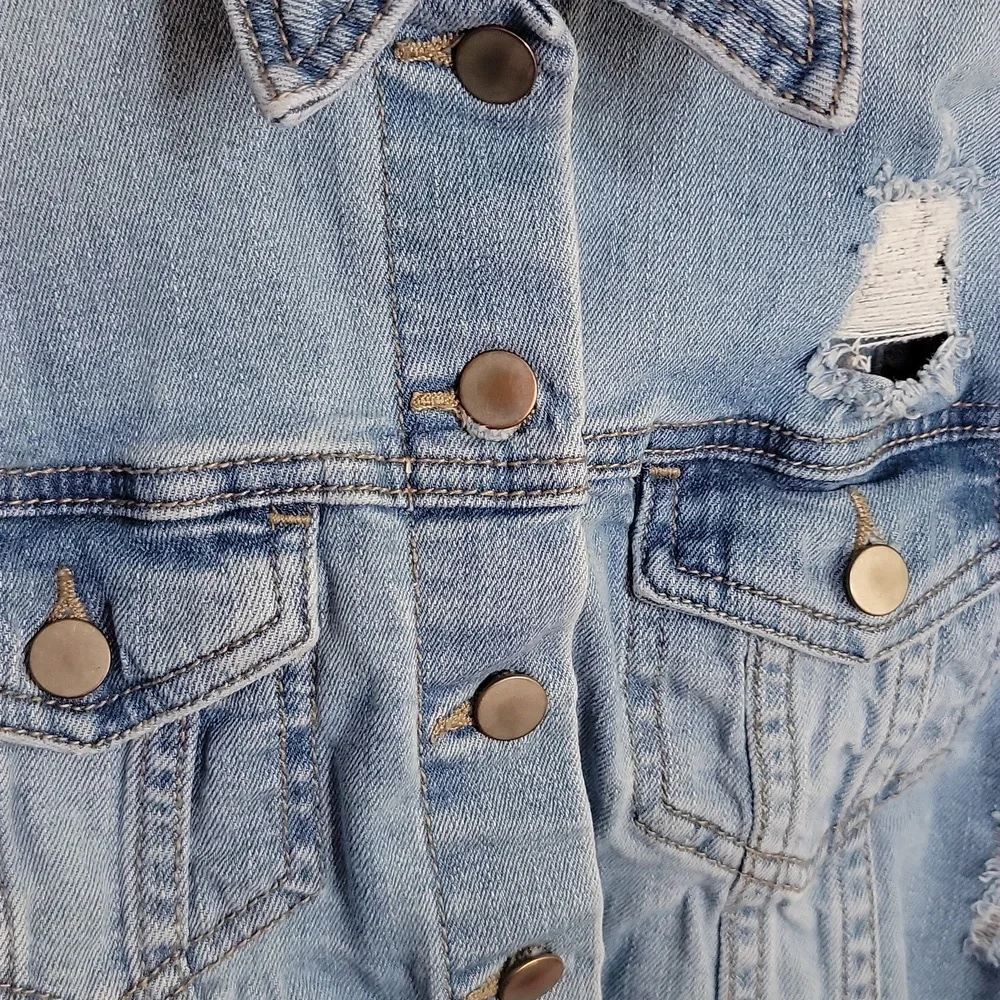 Wonder Nation Cropped Raw Hem Denim Jacket Distressed Blue Girls S 6-6X